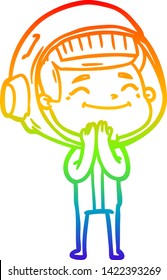 dibujo de una línea de gradiente de arco iris de un alegre astronauta de caricatura
