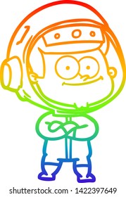 dibujo de la línea de gradiente del arco iris de una caricatura de astronauta feliz