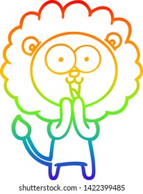 rainbow gradient line drawing of a happy cartoon lion