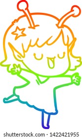 rainbow gradient line drawing of a happy alien girl cartoon