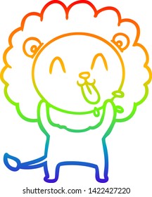 rainbow gradient line drawing of a happy cartoon lion