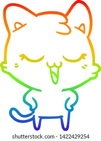 rainbow gradient line drawing of a happy cartoon cat