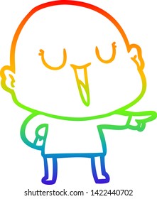 rainbow gradient line drawing of a happy cartoon bald man