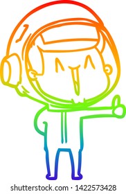 rainbow gradient line drawing of a happy cartoon astronaut