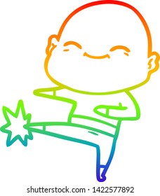 rainbow gradient line drawing of a happy cartoon bald man