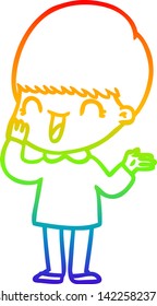 dibujo de una línea de gradiente de arco iris de un niño de caricatura feliz