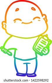 rainbow gradient line drawing of a happy cartoon bald man