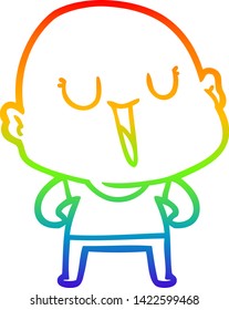 rainbow gradient line drawing of a happy cartoon bald man