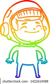 dibujo de una línea de gradiente de arco iris de un alegre astronauta de caricatura