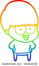 Regenbogen-Farbverlauf-Zeichnung eines glücklichen Cartoon-Jungen