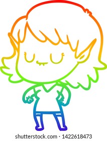 dibujo de la línea de gradiente del arco iris de una joven elfo de caricatura feliz
