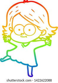 dibujo de una alegre niña de dibujos en gradiente de arco iris