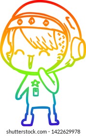 rainbow gradient line drawing of a happy cartoon space girl