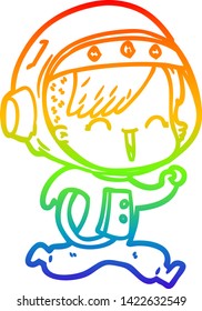 rainbow gradient line drawing of a happy cartoon space girl