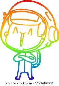 dibujo de una línea de gradiente de arco iris de un alegre astronauta de caricatura