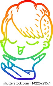 rainbow gradient line drawing of a happy cartoon girl