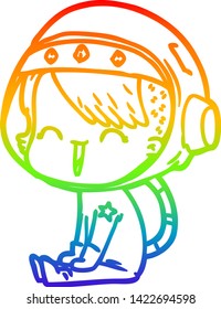 rainbow gradient line drawing of a happy cartoon space girl