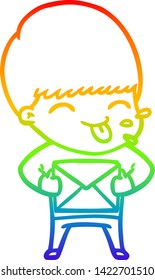 rainbow gradient line drawing of a happy cartoon boy