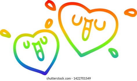 dibujo de líneas de gradiente de arco iris de corazones de dibujos animados felices