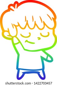 dibujo de una línea de gradiente de arco iris de un niño de caricatura feliz
