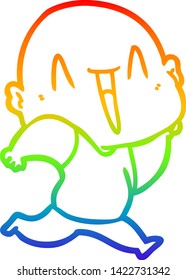 rainbow gradient line drawing of a happy cartoon bald man