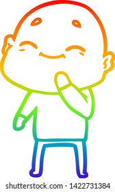 rainbow gradient line drawing of a happy cartoon bald man