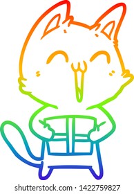 rainbow gradient line drawing of a happy cartoon cat