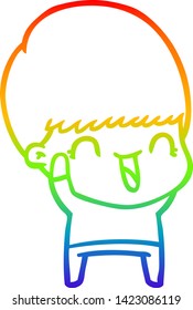 rainbow gradient line drawing of a happy cartoon boy