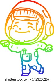 rainbow gradient line drawing of a happy cartoon astronaut