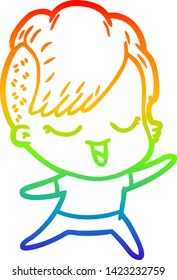dibujo de una alegre niña de dibujos en gradiente de arco iris