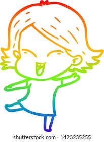 Regenbogengradientenzeichnung eines glücklichen Cartoon-Mädchens