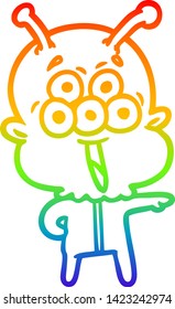 rainbow gradient line drawing of a happy cartoon alien