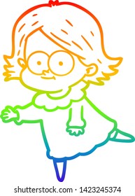 dibujo de una alegre niña de dibujos en gradiente de arco iris