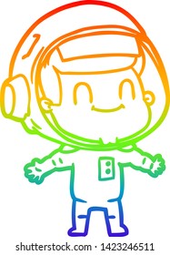rainbow gradient line drawing of a happy cartoon astronaut man