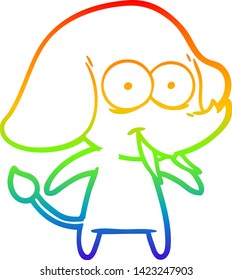 rainbow gradient line drawing of a happy cartoon elephant