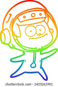 dibujo de la línea de gradiente del arco iris de una caricatura de astronauta feliz