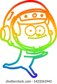dibujo de la línea de gradiente del arco iris de una caricatura de astronauta feliz