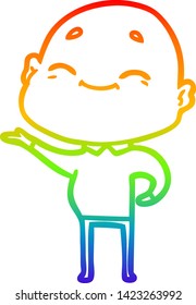 dibujo de una línea de gradiente de arco iris de un hombre calvo de dibujos animados