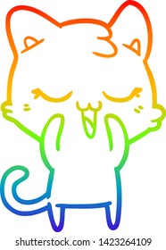 Regenbogengradientenzeichnung einer glücklichen Cartoon Katze