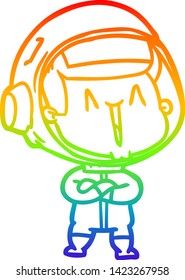dibujo de una línea de gradiente de arco iris de un alegre astronauta de caricatura