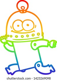 rainbow gradient line drawing of a happy carton robot with light bulb