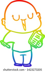 rainbow gradient line drawing of a happy cartoon bald man