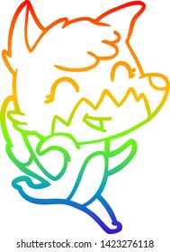 rainbow gradient line drawing of a happy cartoon fox