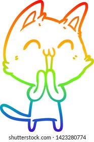 Regenbogengradientenzeichnung einer glücklichen Cartoon Katze