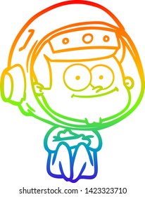 rainbow gradient line drawing of a happy astronaut cartoon