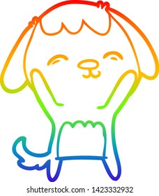 dibujo de una línea de gradiente de arco iris de un perro de caricatura feliz
