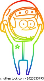 rainbow gradient line drawing of a happy astronaut cartoon