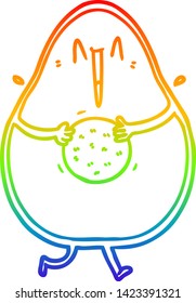 rainbow gradient line drawing of a happy cartoon avocado laughing
