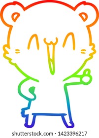 rainbow gradient line drawing of a happy bear cartoon