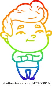 rainbow gradient line drawing of a happy cartoon man